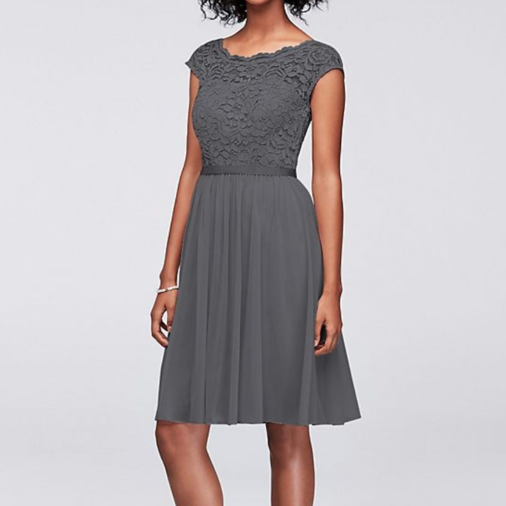 Short Grey Lace and Mesh Dress
